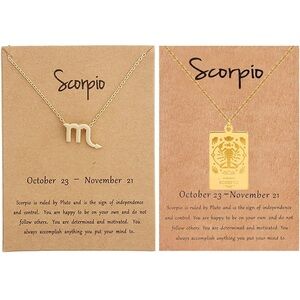 Set of 2 Scorpio Tarot Card Zodiac Necklaces in Gold